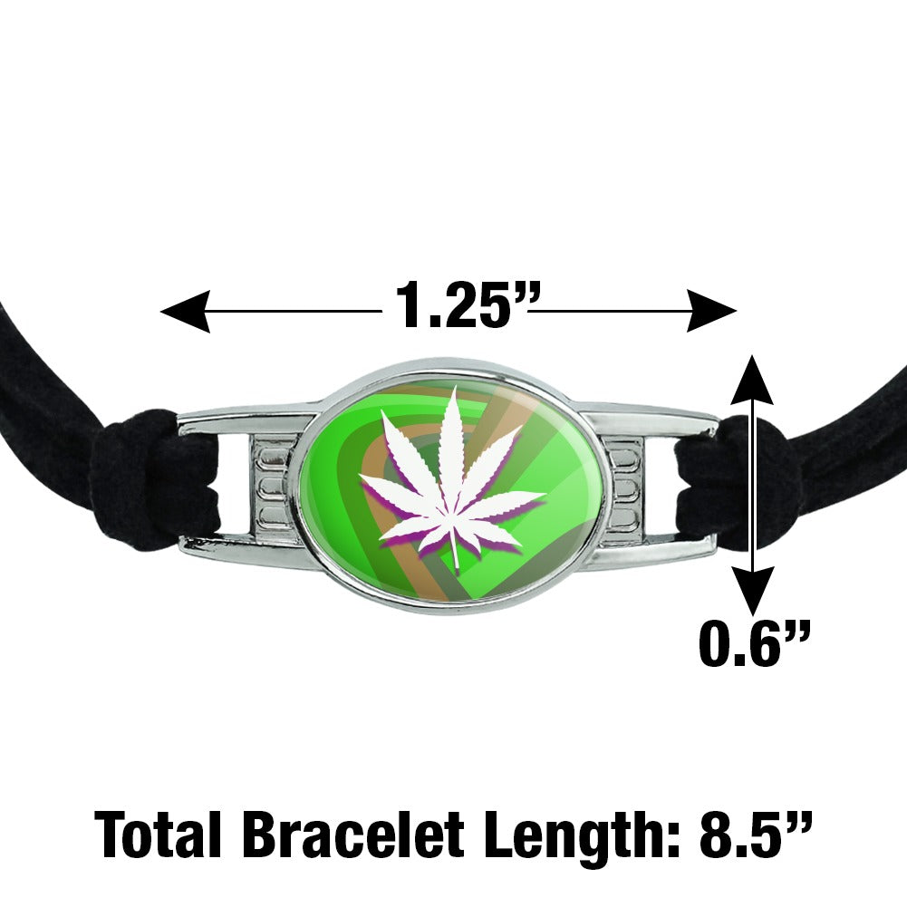 Marijuana Leaf Pot Weed Psychedelic Novelty Suede Leather Metal Bracelet