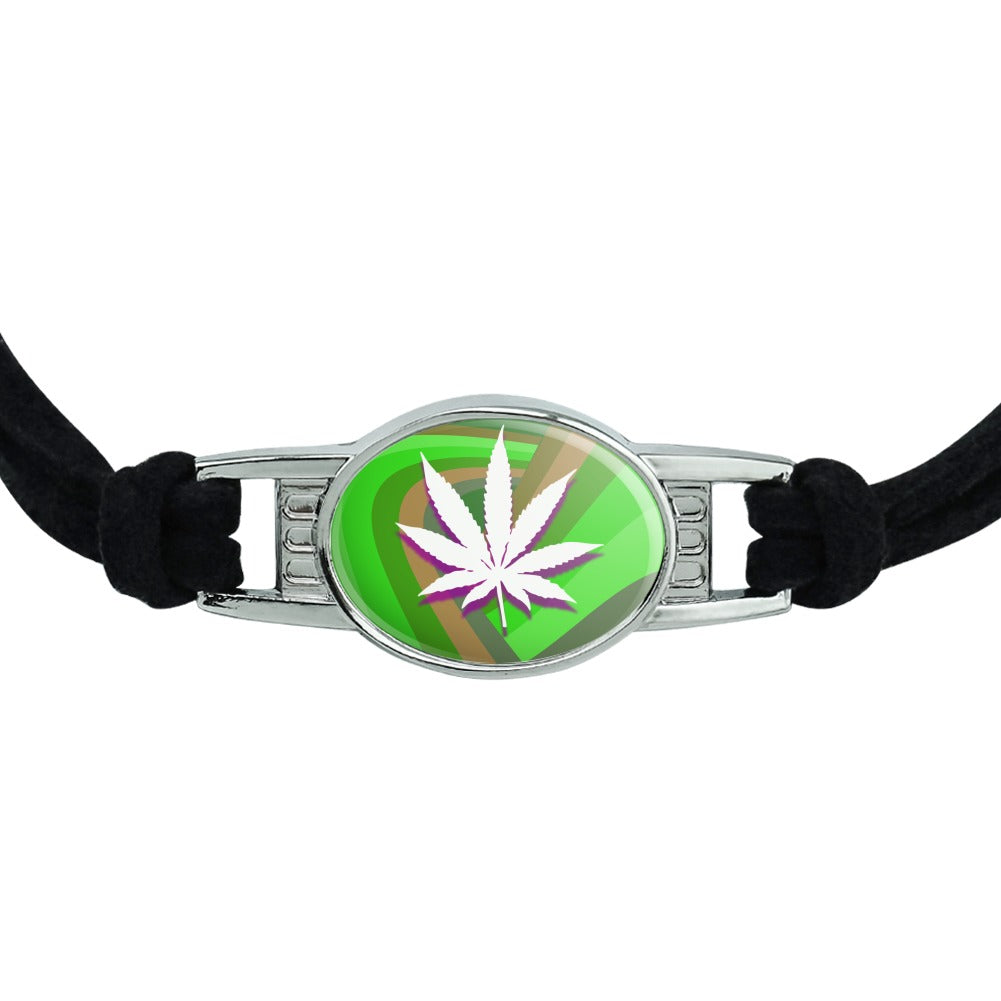 Marijuana Leaf Pot Weed Psychedelic Novelty Suede Leather Metal Bracelet