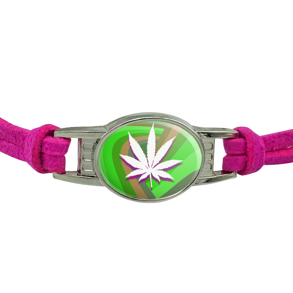 Marijuana Leaf Pot Weed Psychedelic Novelty Suede Leather Metal Bracelet