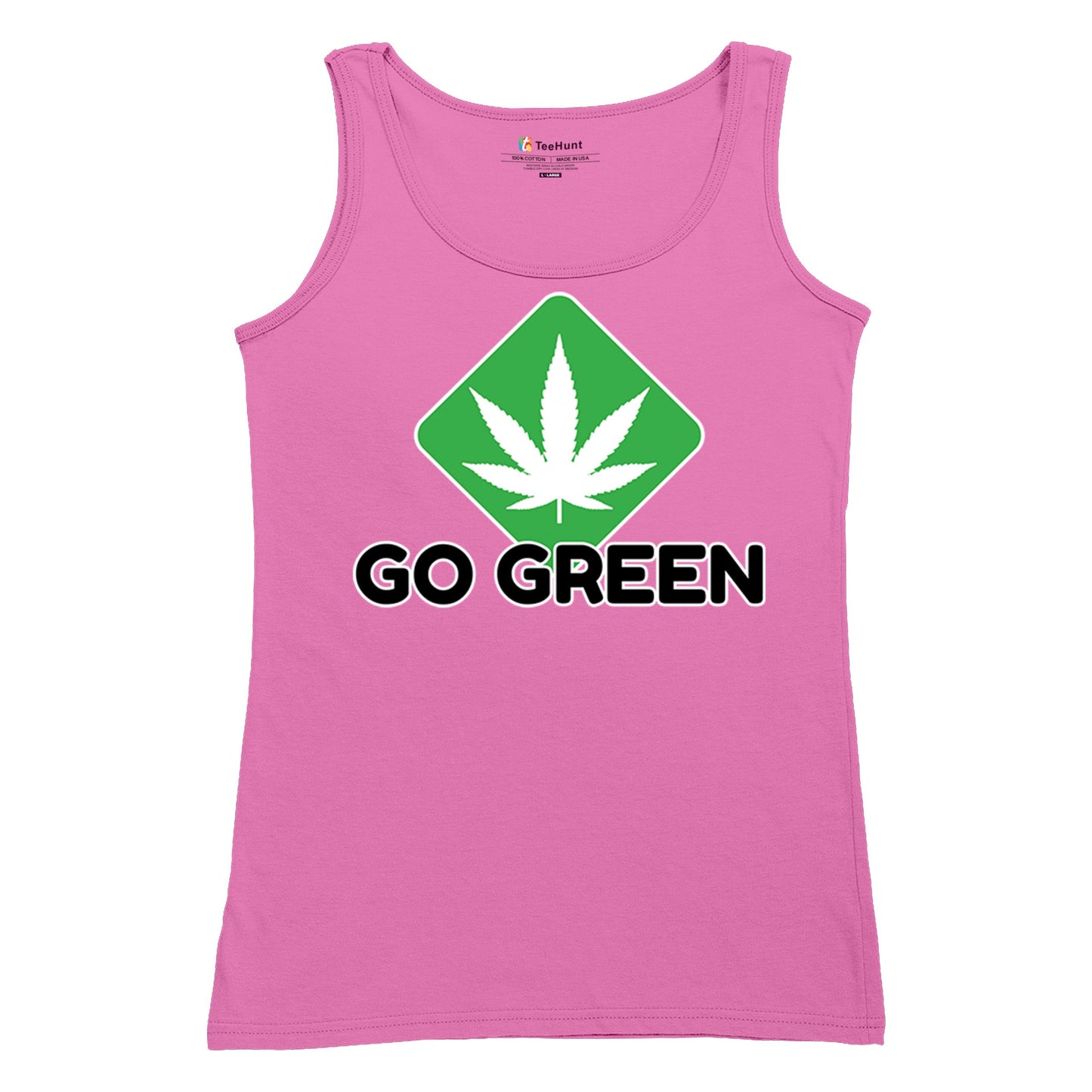 Go Green Weed Women's Tank Top Cannabis Leaf Pink Red White size S to 2XL