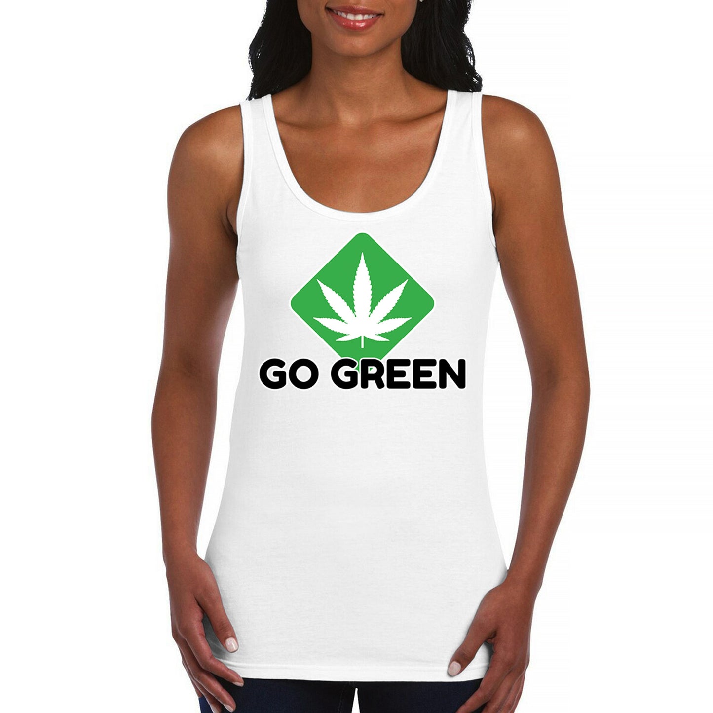 Go Green Weed Women's Tank Top Cannabis Leaf Pink Red White size S to 2XL