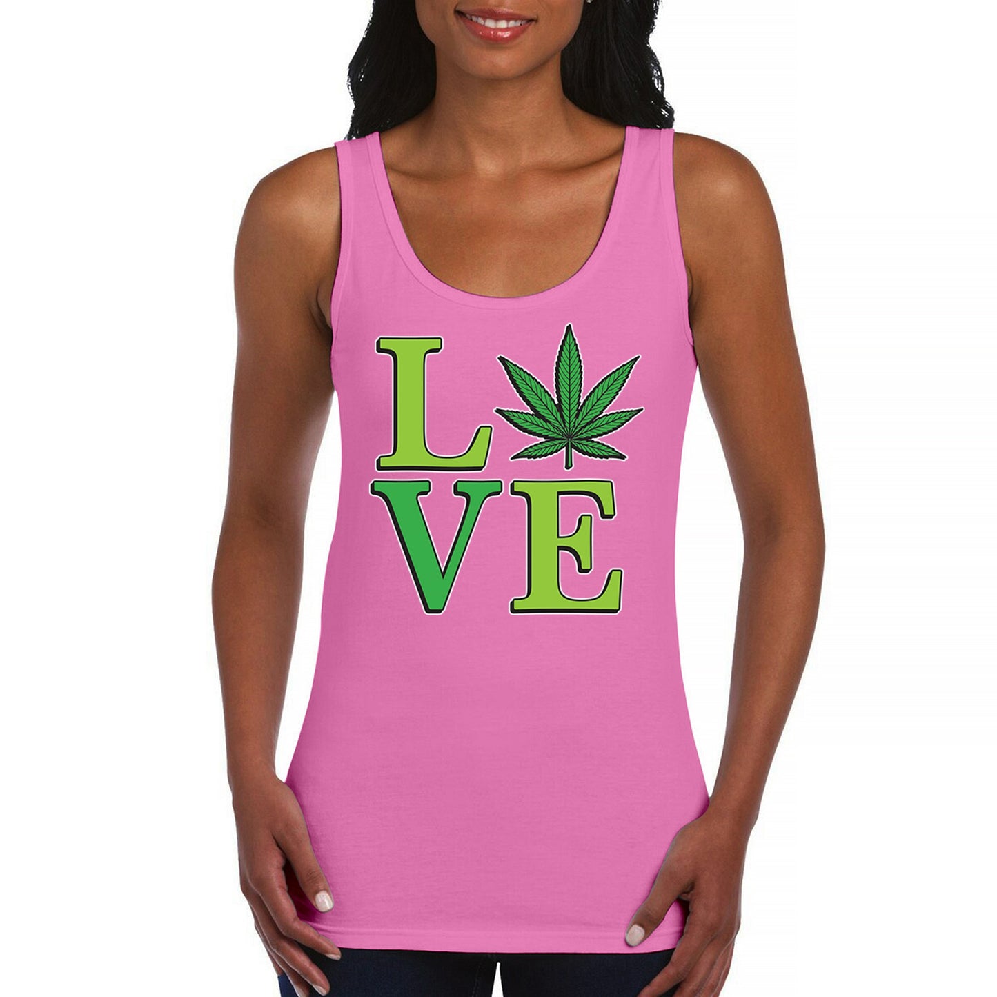 Love Weed Leaf Women's Tank Top Cannabis 420 Wordplay 5 colors size S to 2XL