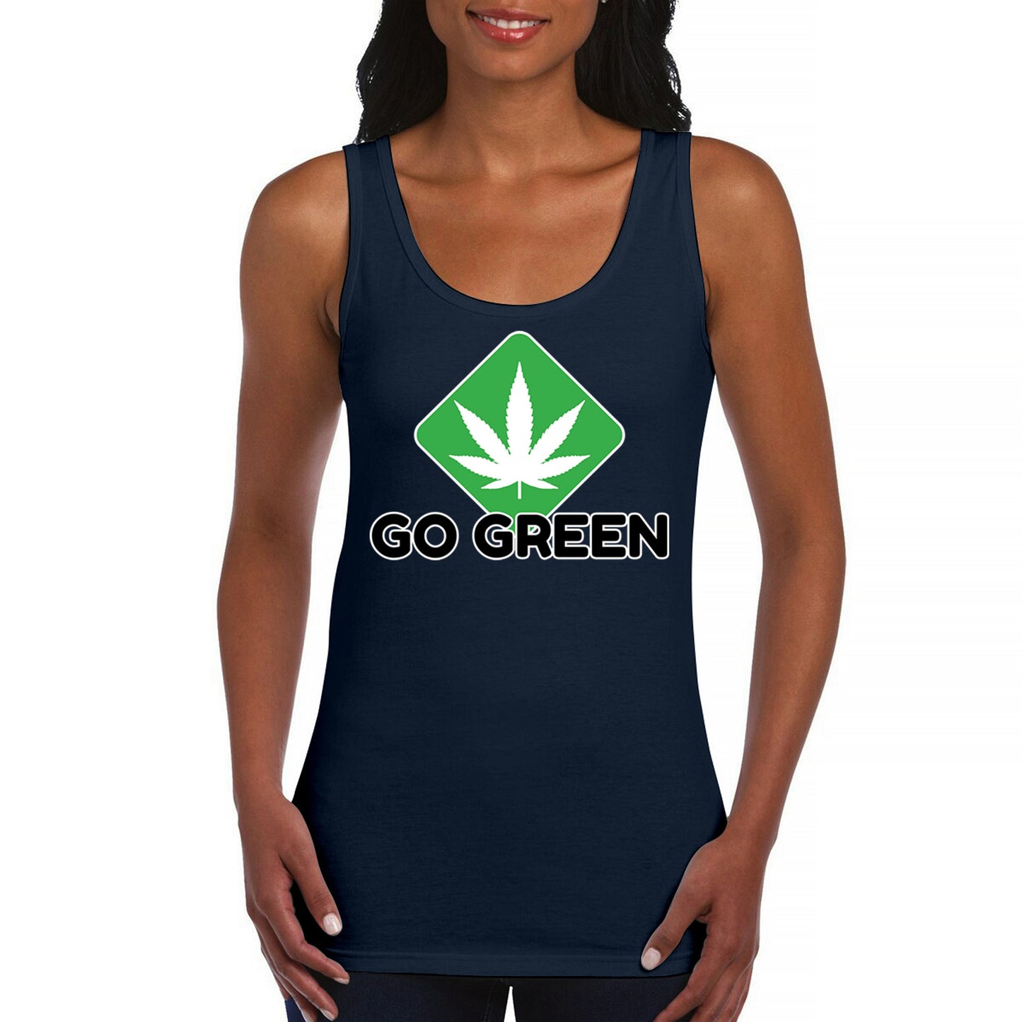 Go Green Weed Women's Tank Top Cannabis Leaf Pink Red White size S to 2XL