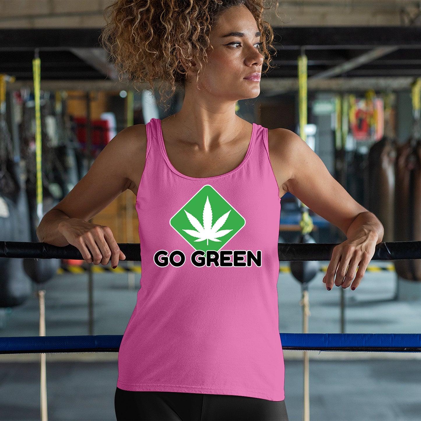 Go Green Weed Women's Tank Top Cannabis Leaf Pink Red White size S to 2XL
