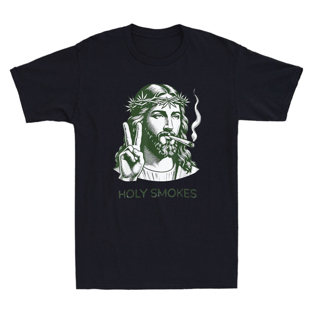 Holy Smokes Funny Jesus Marijuana Weed Stoner 420 Graphic Men's T-Shirt S to 3XL