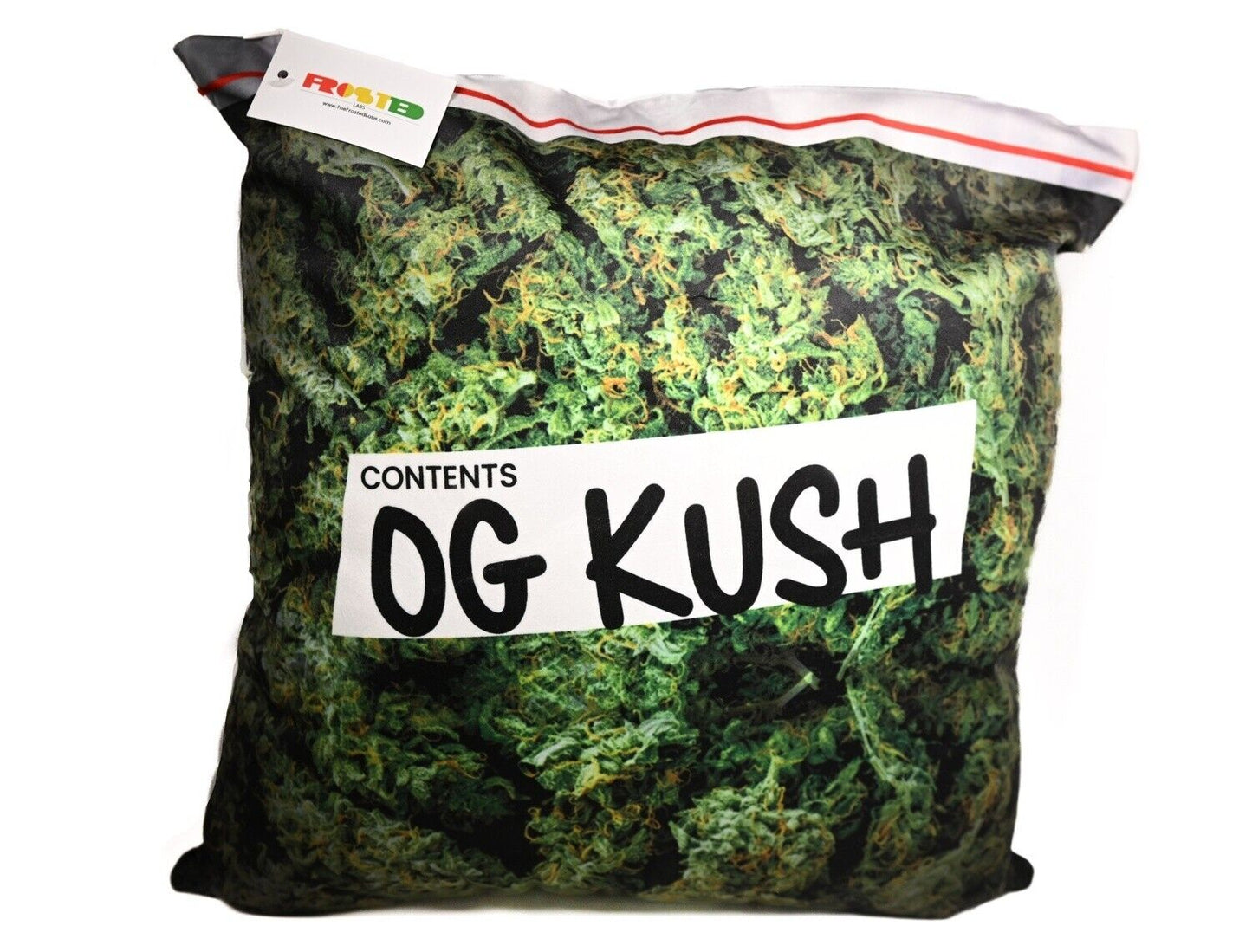 OG KUSH Cannabis-themed throw pillow with realistic graphic print of cannabis buds.