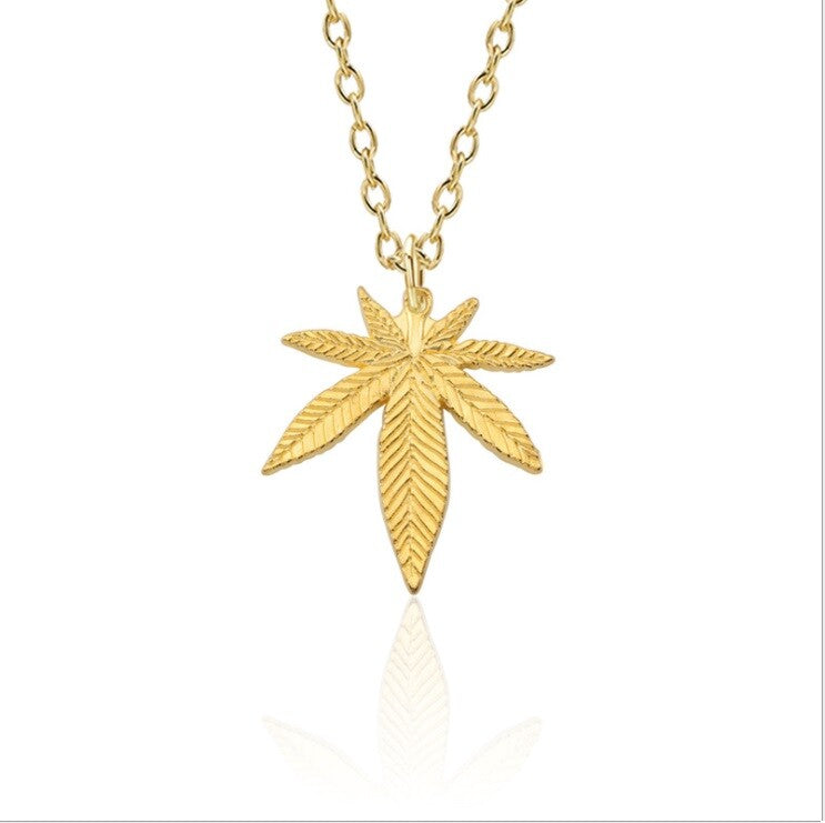 Weed Cannabis Maple Leaf Silver Gold Bronze Plated Necklace Pendant Gift