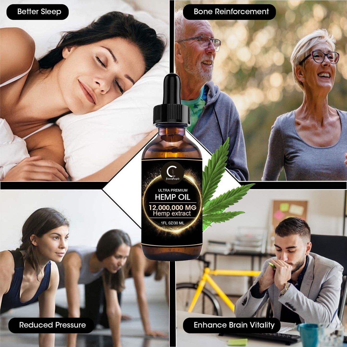3x Organic Hemp Oil Ultra Premium Cold-Pressed Support Stress Joint Hair Health