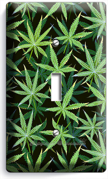 CANNABIS MARIJUANA LEAF PATTERN LIGHT SWITCH OUTLETS WALL PLATES MAN CAVE DECOR