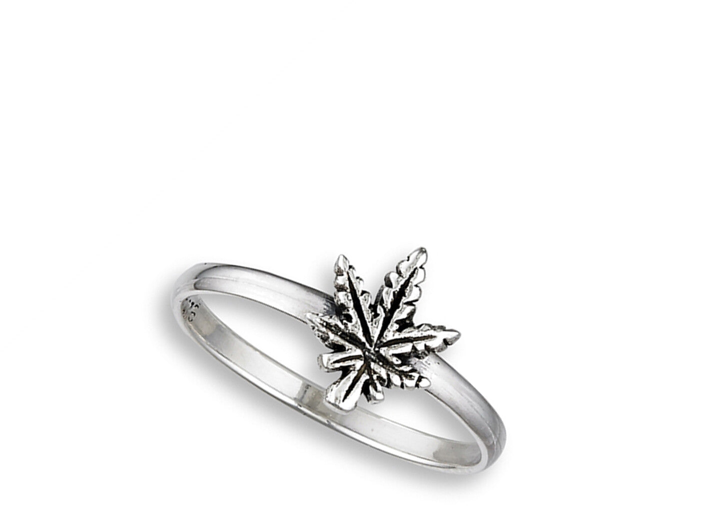 Oxidized Marijuana Leaf Ring New .925 Sterling Silver Band Sizes 5 to 9