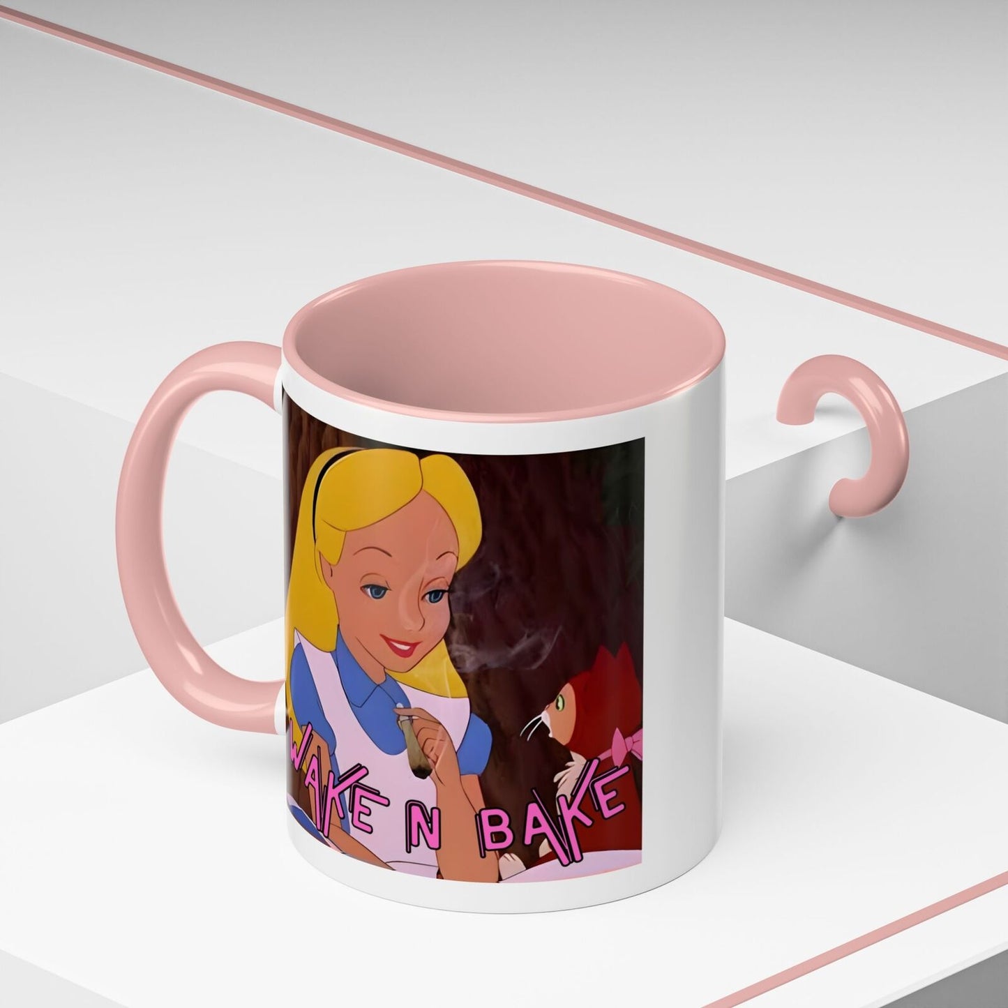 WAKE N BAKE Retro Coffee Mug (11, 15oz) Cartoon Alice Smoking Joint Vintage 420