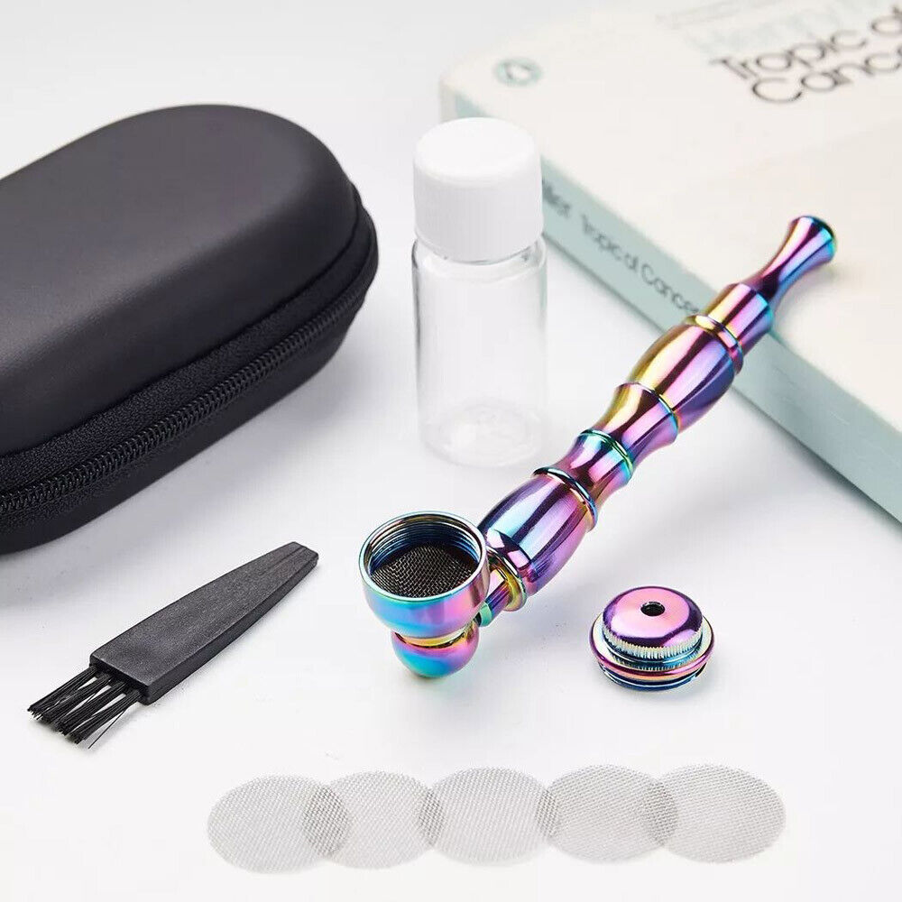 2 Packs 4.3" Metal Detachment Tobacco Smoking Pipes With Caps Hand Pipes + Bag