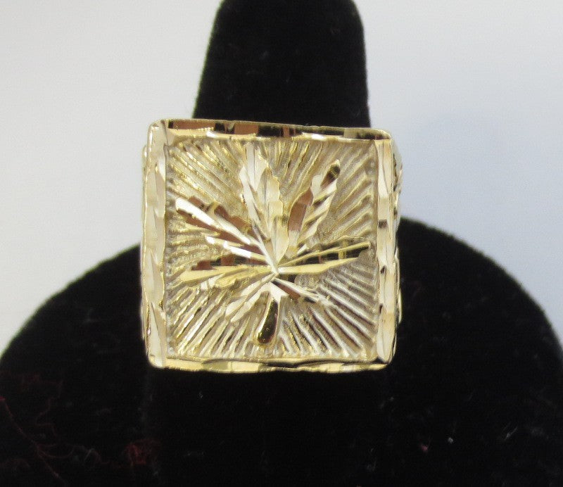 SIZE 8-13 MENS 14KT GOLD PLATED MARIJUANA CANNABIS HEMP POT LEAF NUGGET RING