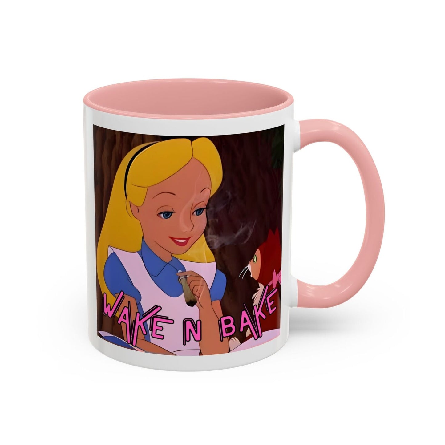 WAKE N BAKE Retro Coffee Mug (11, 15oz) Cartoon Alice Smoking Joint Vintage 420
