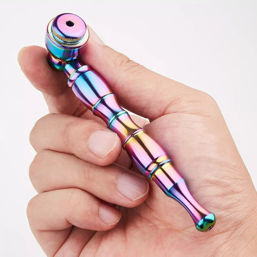 2 Packs 4.3" Metal Detachment Tobacco Smoking Pipes With Caps Hand Pipes + Bag