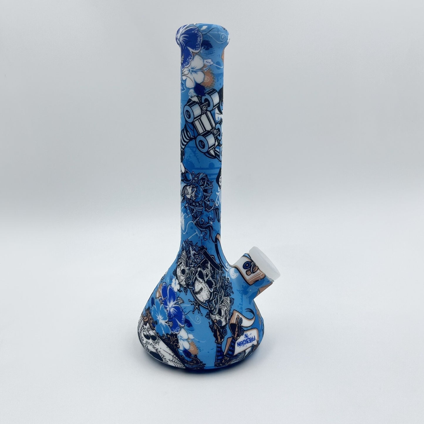 Silicone Hookah Water Pipe, 7.5" Blue Skull Theme Silicone Smoking Bong