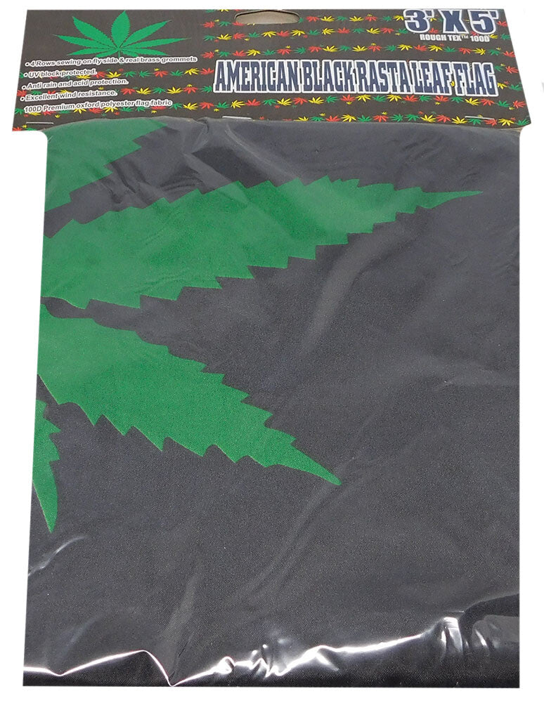 American Black Rasta Marijuana Pot Leaf Woven Poly Nylon 3'x5' Flag
