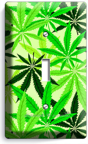 🍀GREEN CANNABIS MARIJUANA LEAFS LIGHT SWITCH OUTLETS WALL PLATES MAN CAVE DECOR
