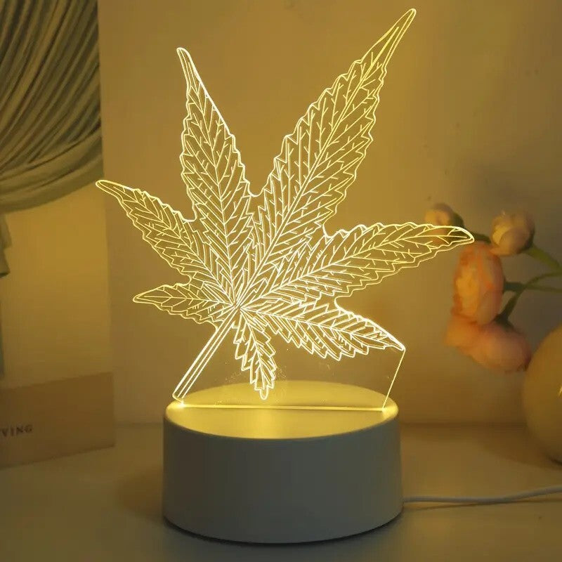 3D Cannabis leaves Night Lighting Touch Botton Decor LED Lamp USB Powered