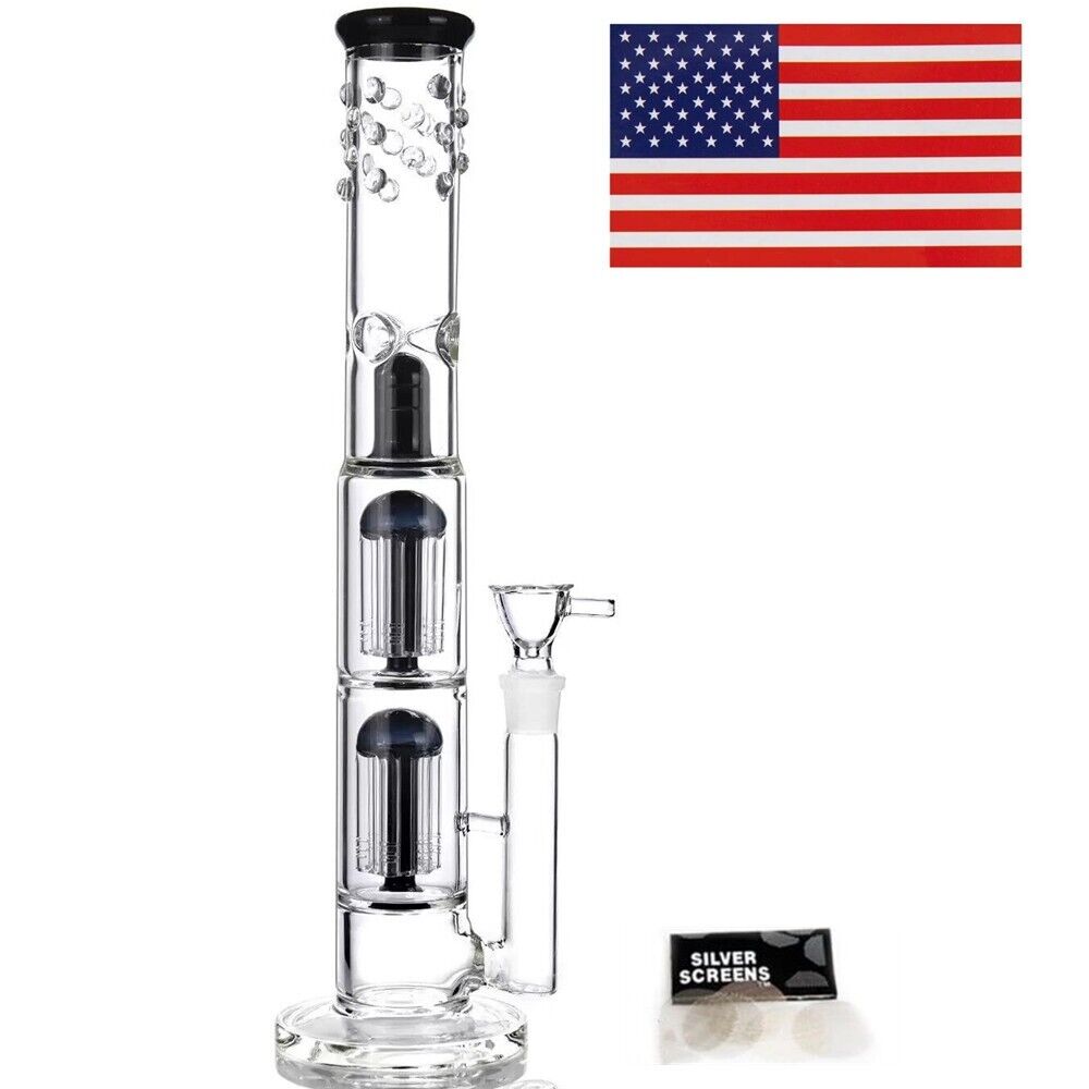 16.5" Heavy Glass Bong Percolate Bongs Smoking Hookah Water Pipe 18mm Bowl