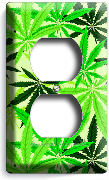 🍀GREEN CANNABIS MARIJUANA LEAFS LIGHT SWITCH OUTLETS WALL PLATES MAN CAVE DECOR