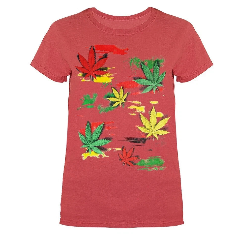 Rasta Multi Color Pot Leaves Funny Joke Humorous Women's T-shirt 9 colors size S to 3XL