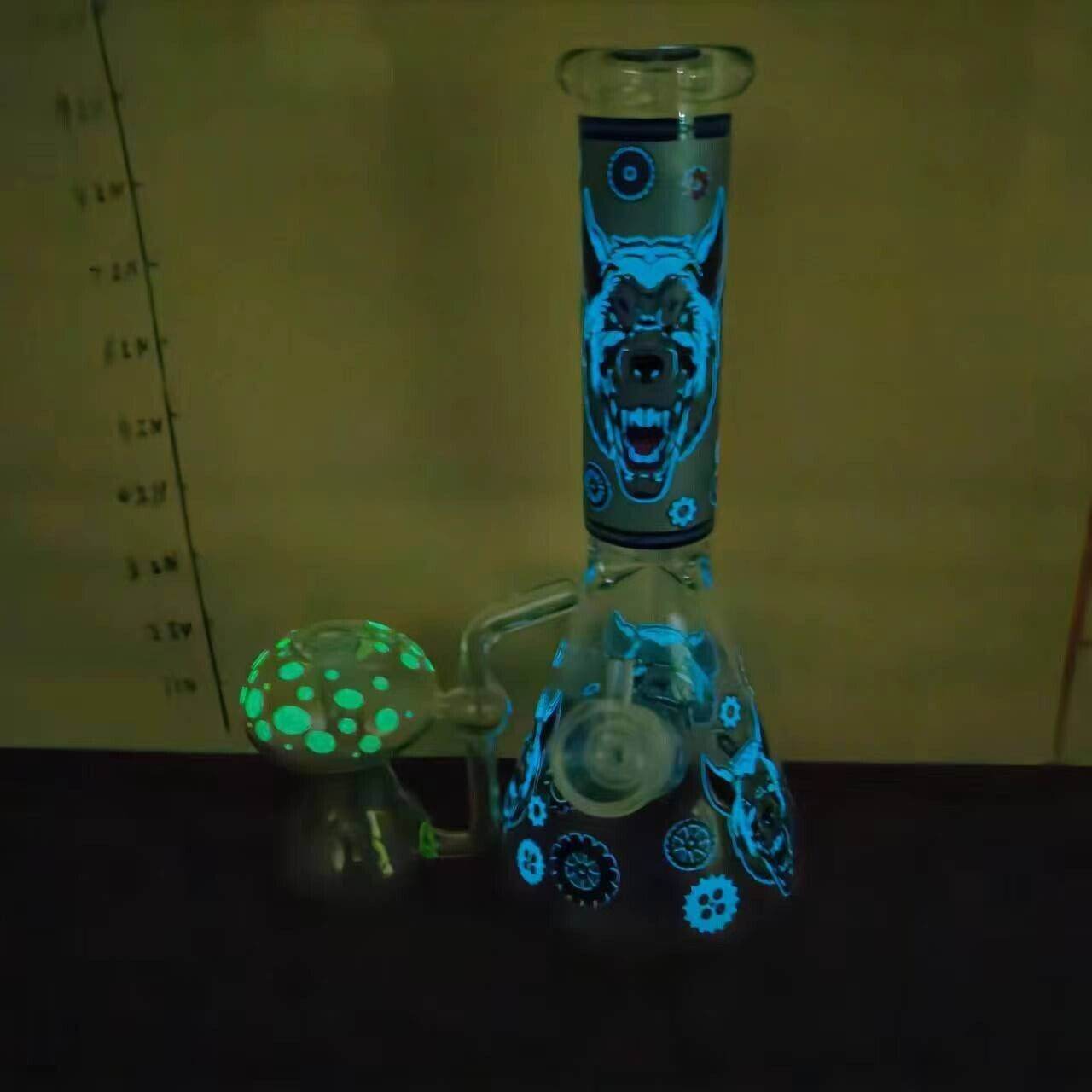 Smoking Water Pipe Glow In the Dark Bong + Glow Glass Hookah Mushroom Bubbler - Maryjanes Bong Shop