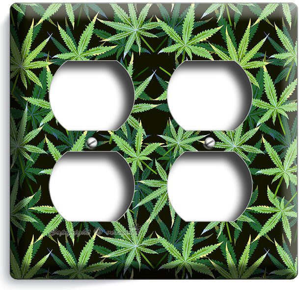 CANNABIS MARIJUANA LEAF PATTERN LIGHT SWITCH OUTLETS WALL PLATES MAN CAVE DECOR