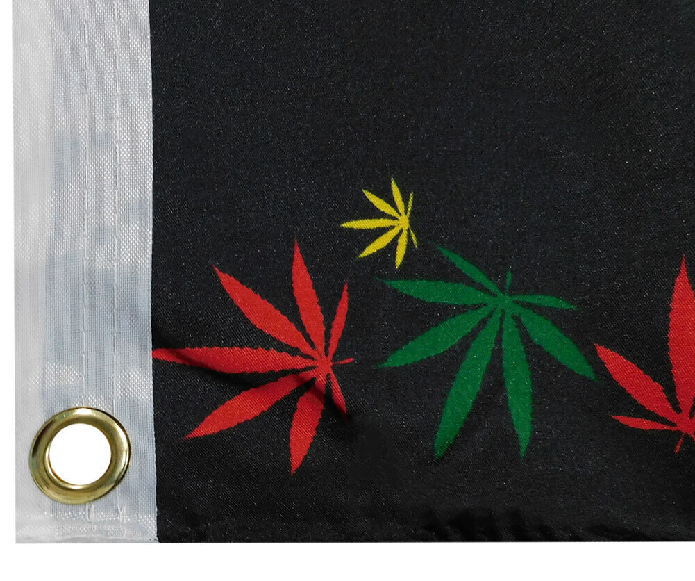 American Black Rasta Marijuana Pot Leaf Woven Poly Nylon 3'x5' Flag