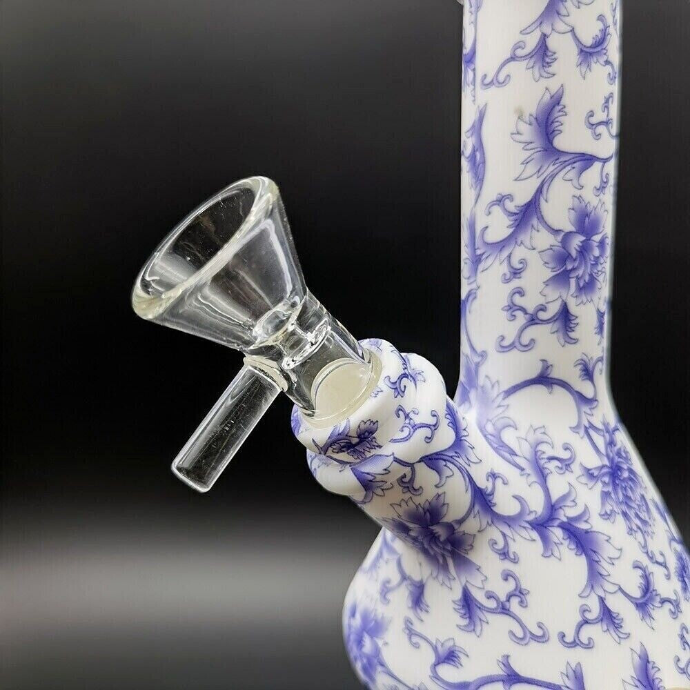 4.7" Silicone Water Pipe Smoking Pipes Hookah Purple Floral Bubbler + Glass Bowl