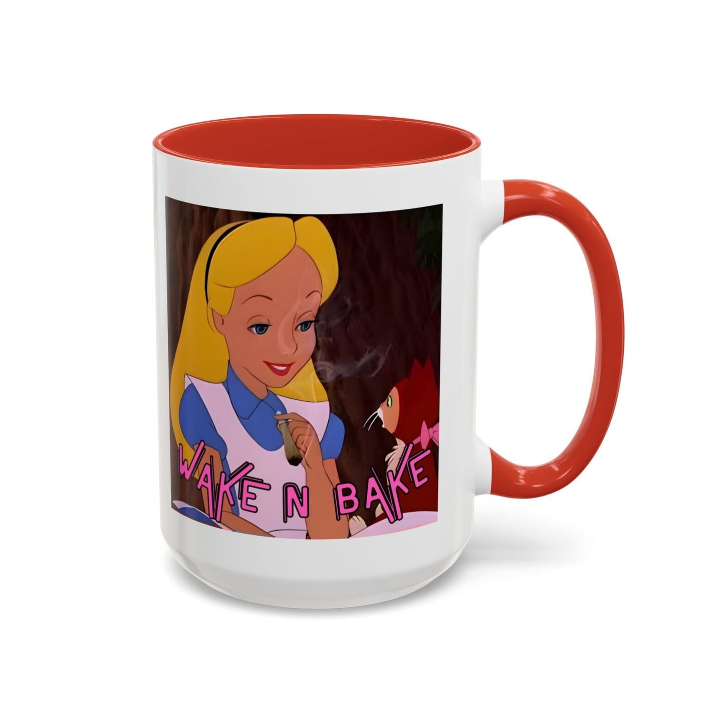 WAKE N BAKE Retro Coffee Mug (11, 15oz) Cartoon Alice Smoking Joint Vintage 420