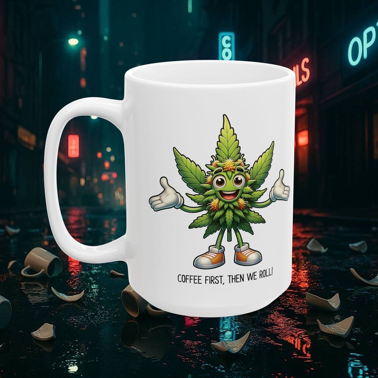 Funny Marijuana Leaf Character Coffee Mug | Weed Lover | Stoner Mug | 11oz/15oz