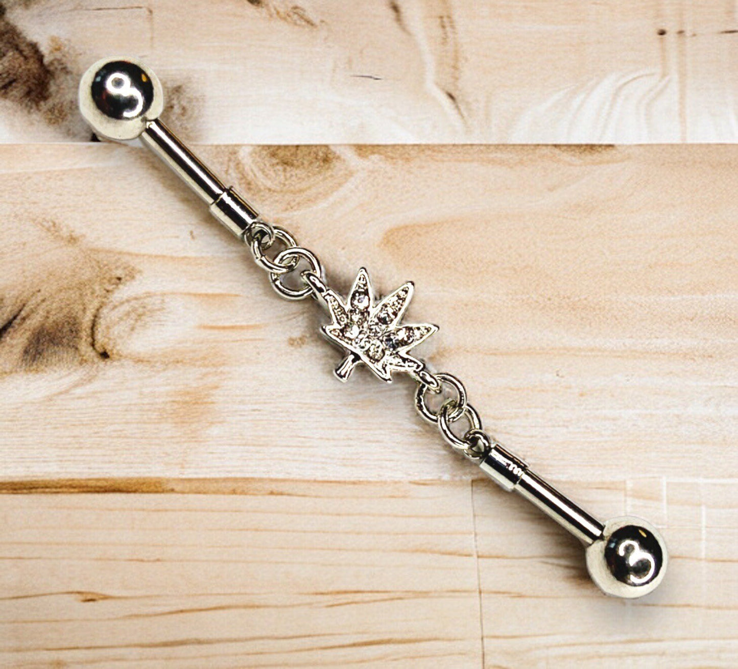 14g White Sparkle Cz Gold IP Chain Marijuana Pot Leaf Industrial Bar