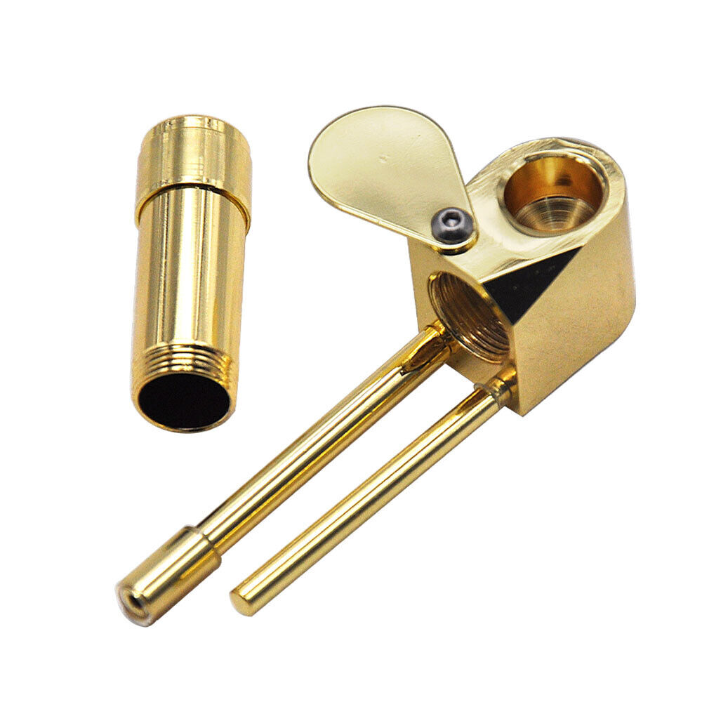 Brass Tobacco Smoking Pipe w/ Stash Storage Cylinder Chamber Metal US Original