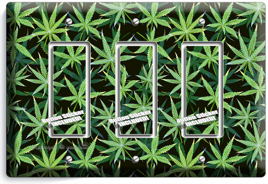 CANNABIS MARIJUANA LEAF PATTERN LIGHT SWITCH OUTLETS WALL PLATES MAN CAVE DECOR