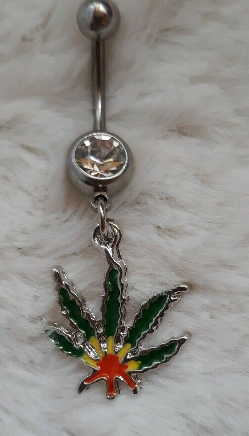 Marijuana Cannabis pot leaf Dangle Belly button navel ring piercing Very Stylish