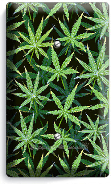 CANNABIS MARIJUANA LEAF PATTERN LIGHT SWITCH OUTLETS WALL PLATES MAN CAVE DECOR