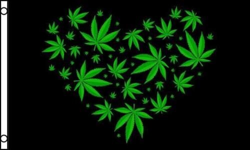 Marijuana leaf love heart black polyester flag banner.