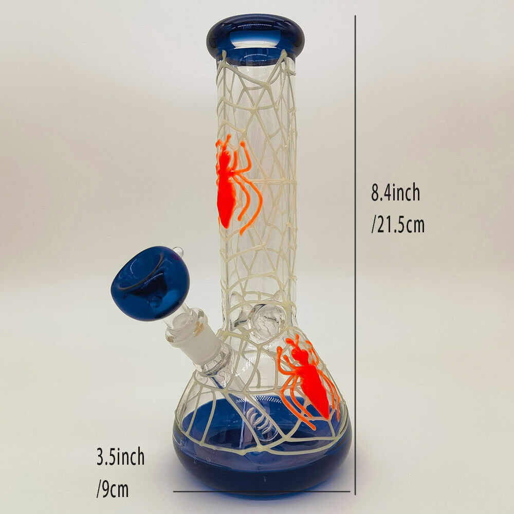 8.4" Glass Bong Cobweb Hookah Smoking Hand Pipes Percolator Bongs W/ 14mm Bowl