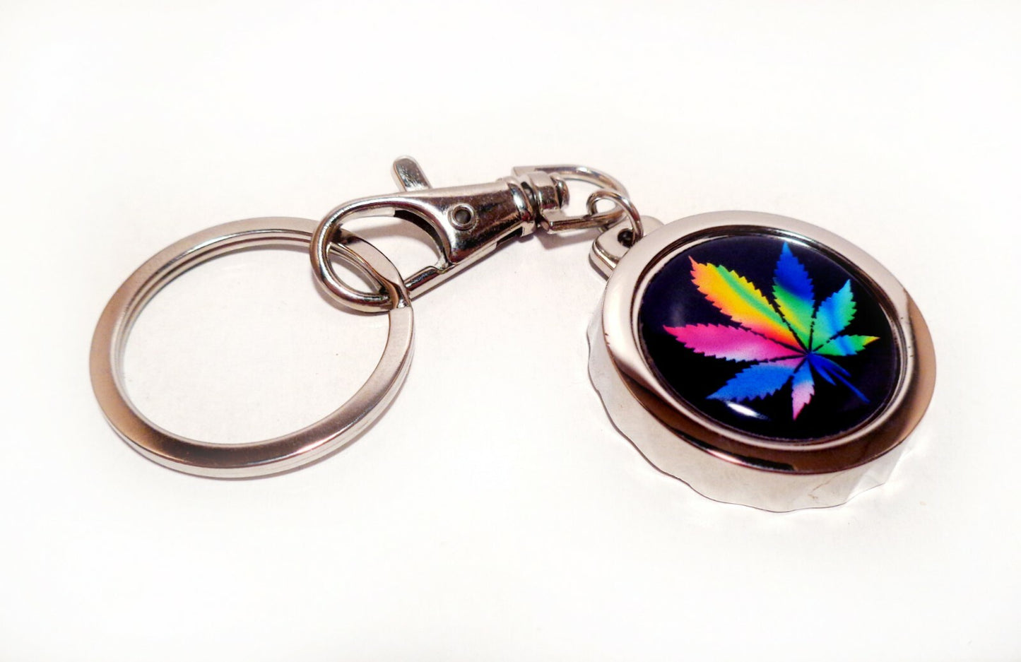 TYE DYE Weed Marijuana Cannabis Pot Leaf 420 Bottle Cap Opener Keychain 3 Colors