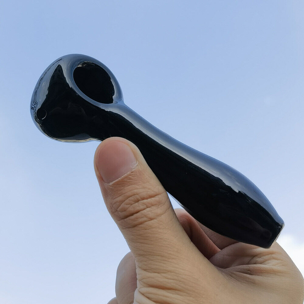 4.5" Black Glass Bong Smoking Hand Pipe Spoon Pipes Portable Heavy Shisha New