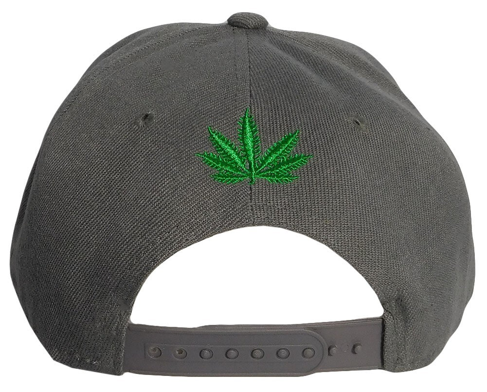 Cannabis Marijuana Weed Pot Leaf Grey Polyester Adjustable Embroidered Cap Hat