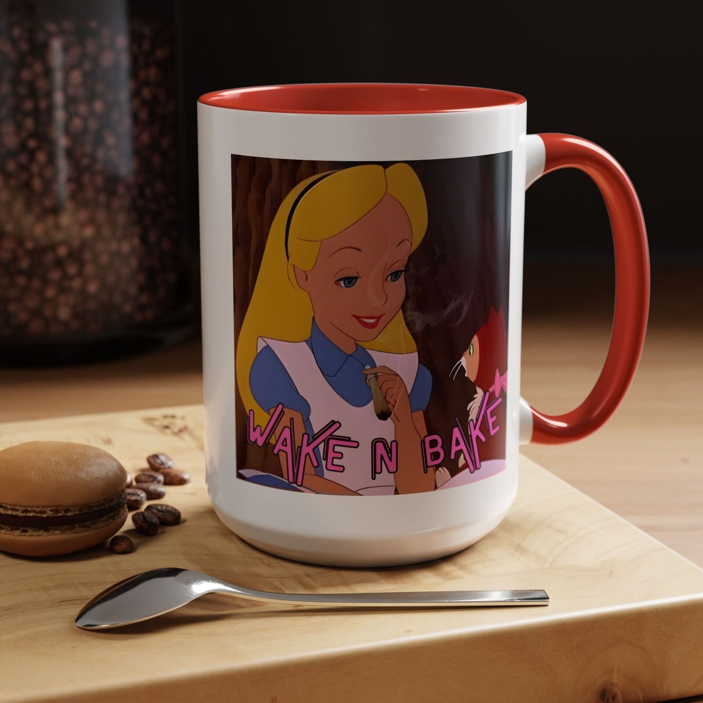 WAKE N BAKE Retro Coffee Mug (11, 15oz) Cartoon Alice Smoking Joint Vintage 420