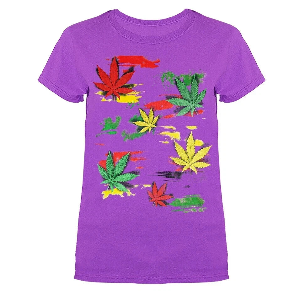 Rasta Multi Color Pot Leaves Funny Joke Humorous Women's T-shirt 9 colors size S to 3XL