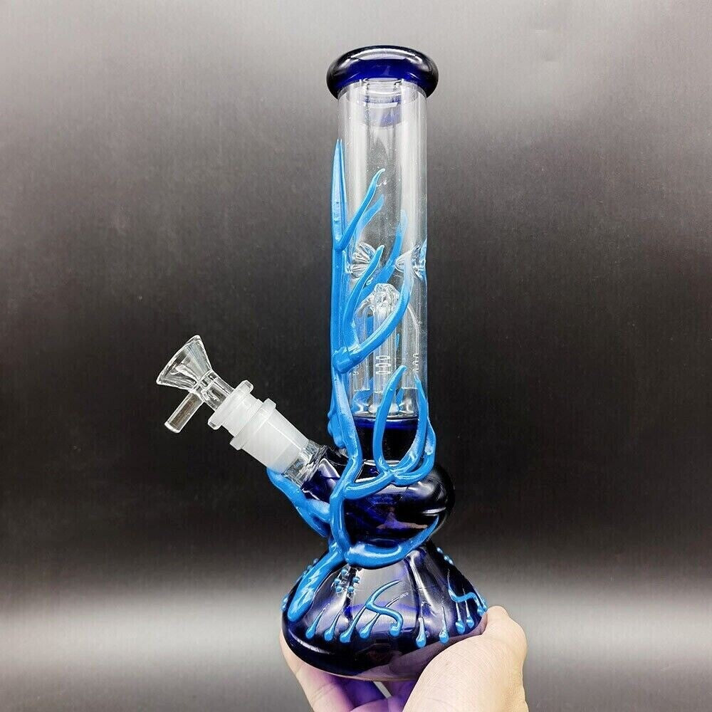 10" Glow in the Dark Bong Water Pipe Smoking Pipes Hookah Glass Percolator Bongs
