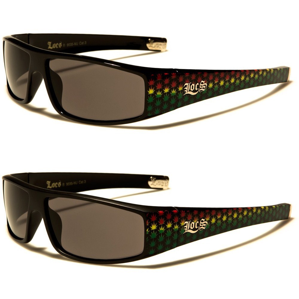 Flat-Top Locs Marijuana Pattern Black Men's Rectangular Sunglasses with sleek design.