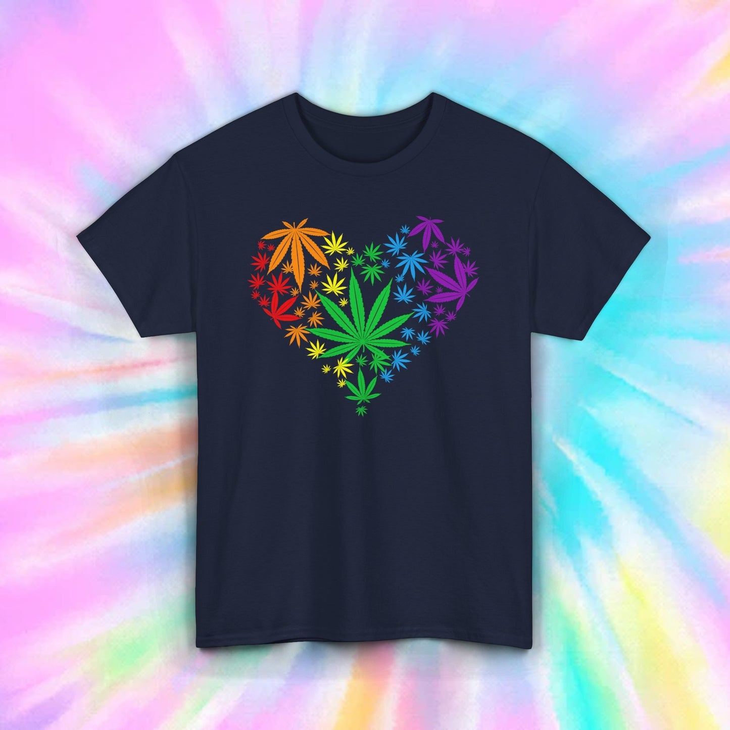 Rainbow Marijuana Heart T-Shirt | Cannabis Leaf Design | Weed Pride Tee S-5XL 4 Colors