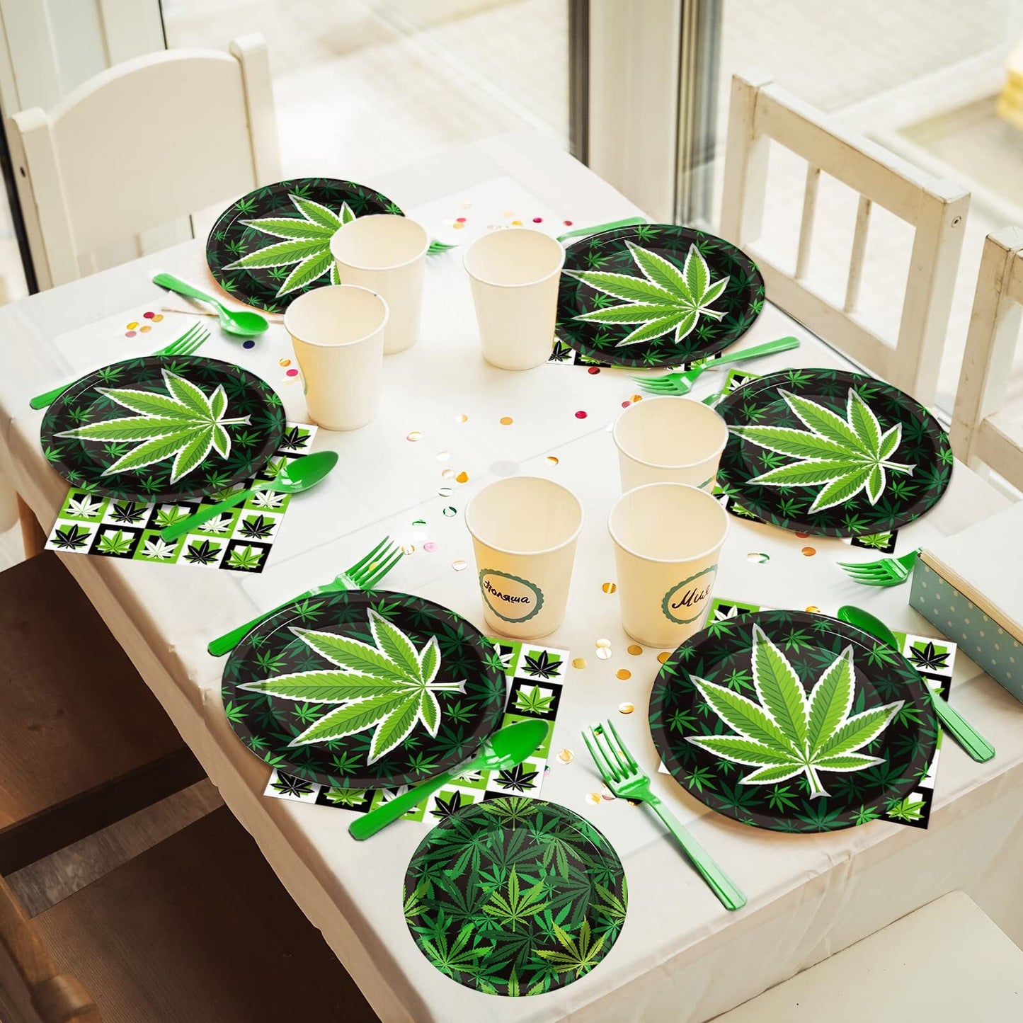 96 Pcs Weed Themed Party Plates and Napkins Party Supplies Green Pot Leaves B...