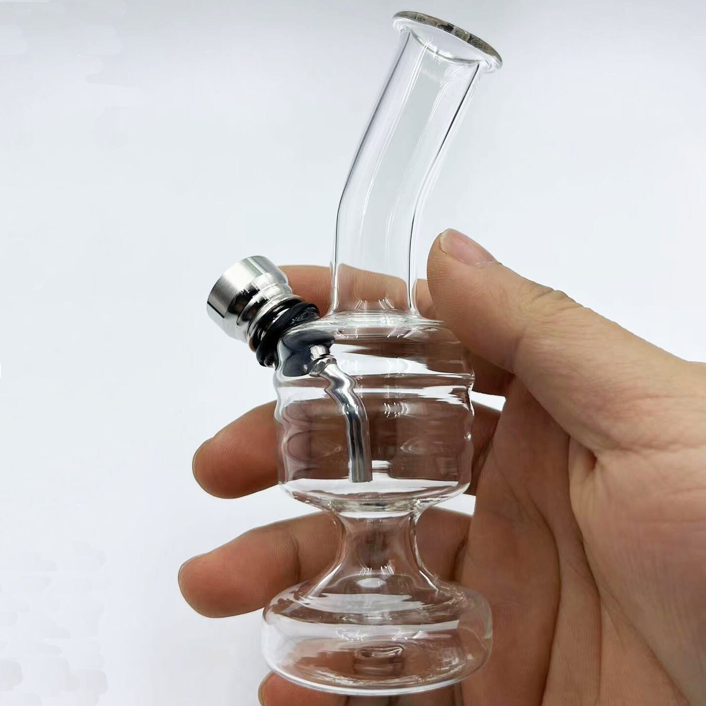 Exquisite Mini Glass Hookah, 4.72" Transparent Bend Mouth Spiral Glass Bong