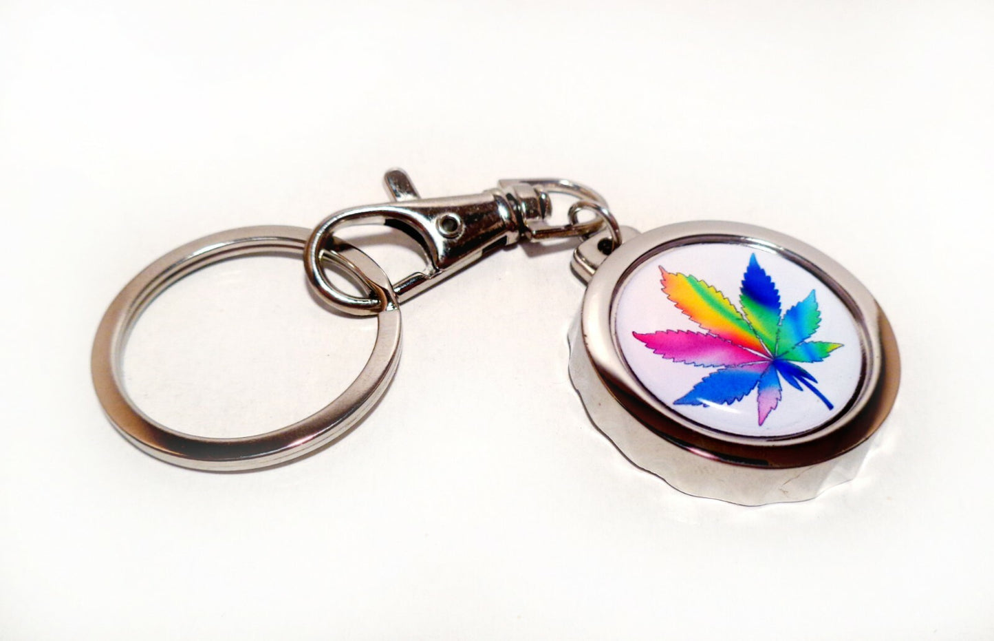 TYE DYE Weed Marijuana Cannabis Pot Leaf 420 Bottle Cap Opener Keychain 3 Colors
